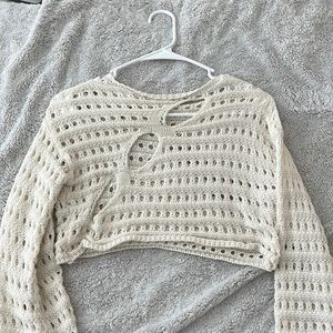 Cropped Knit Sweater with Holes